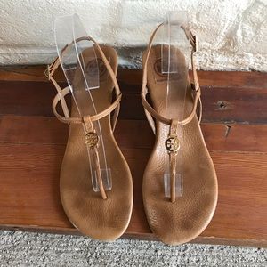 Tory Burch Emmy T-Strap Wedge Sandal Cognac Gold